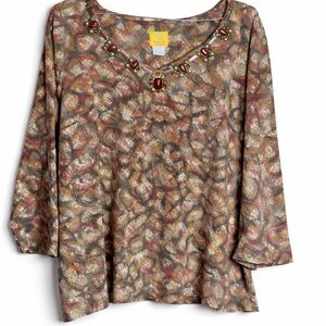 Ruby Rd. Multicolor Neutral Beaded Women's Blouse